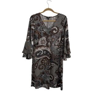 MSK Long Sleeve Paisley Dress - Brown and Gray